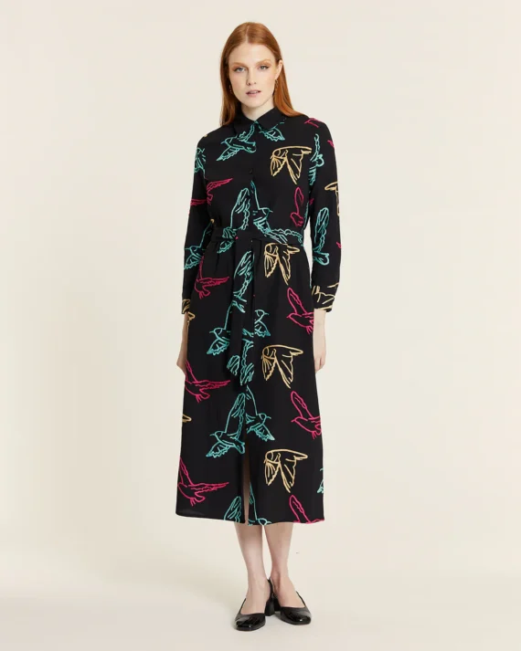 VESTIDO ABOTONADOS PAJAROS BORDADOS