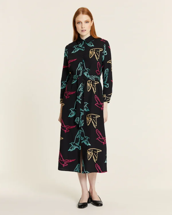 VESTIDO ABOTONADOS PAJAROS BORDADOS
