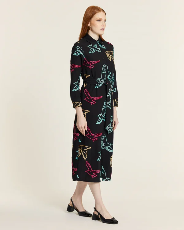 VESTIDO ABOTONADOS PAJAROS BORDADOS - Imagen 2