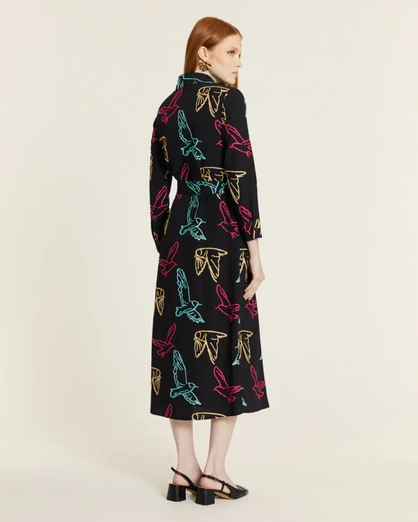 VESTIDO ABOTONADOS PAJAROS BORDADOS - Imagen 3