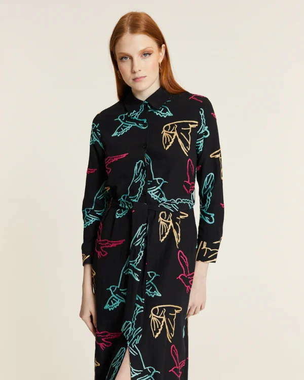 VESTIDO ABOTONADOS PAJAROS BORDADOS - Imagen 4