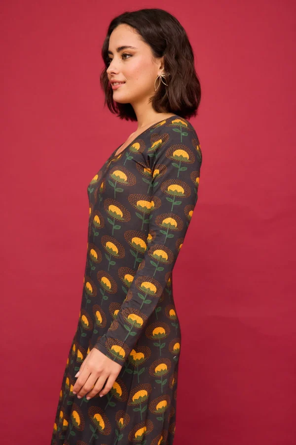 VESTIDO PUNTO FLOR AMARILLA - Imagen 2