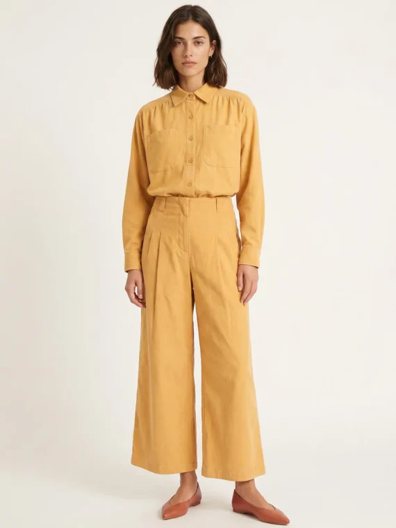 PANTALON ANCHO PINZAS MOSTAZA
