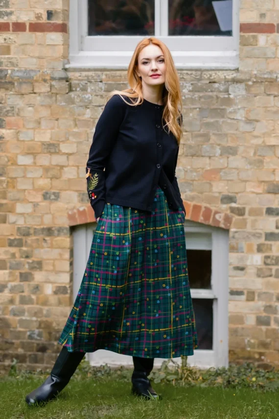 FALDA MIDI PLAID FLORAL