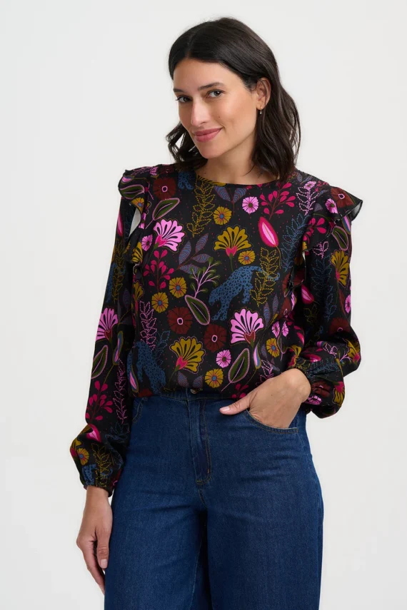 BLUSA BOTANICAL LEOPARD