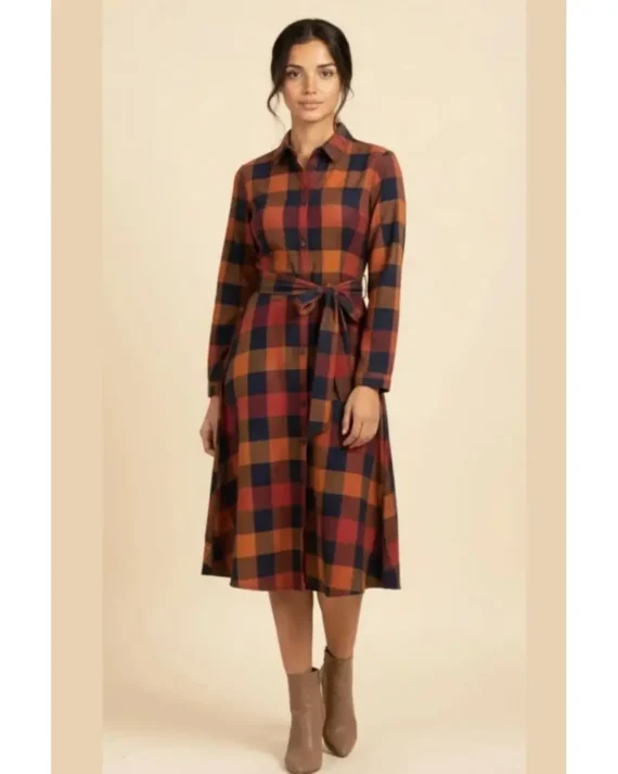 VESTIDO CUADROS MOSTAZA
